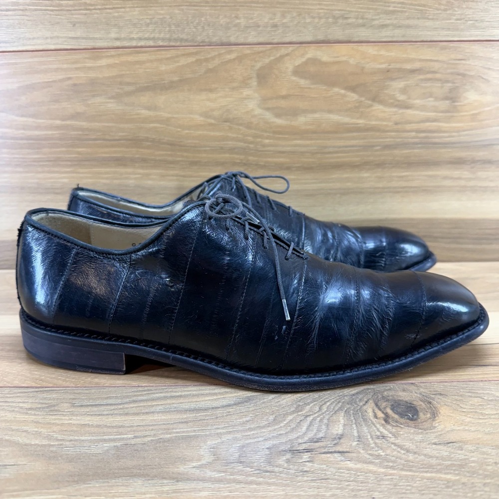 Belvedere Genuine Eel Leather Oxfords Mens 10 M Black Square Toe Dress Shoes